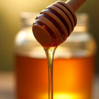 Miel vertiéndose desde una cuchara de madera